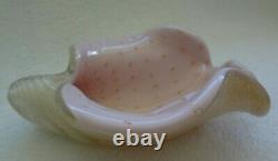 Barbini Murano Glass Art Pink White Gold Sea Shell Bowl Ashtray Dish