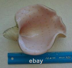 Barbini Murano Glass Art Pink White Gold Sea Shell Bowl Ashtray Dish