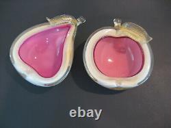 Barbini Murano Italian Art Glass Pink Apple and Pear Bowls