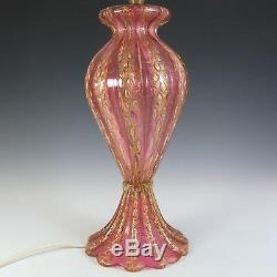 Barovier & Toso Murano Cordonato Oro Gold Leaf Pink Glass Lamp