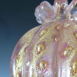 Barovier & Toso Murano Cordonato Oro Gold Leaf Pink Glass Vase
