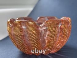 Barovier & Toso Murano Cordonato d'Oro Art Glass Pink Gold Aventurine Bowl