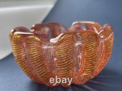 Barovier & Toso Murano Cordonato d'Oro Art Glass Pink Gold Aventurine Bowl