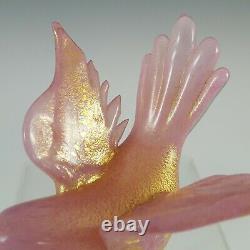 Barovier & Toso Murano Gold Leaf Pink Glass Bird Sculpture