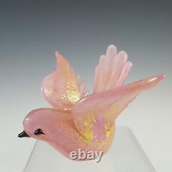 Barovier & Toso Murano Gold Leaf Pink Glass Bird Sculpture