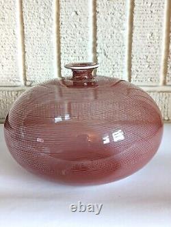 Barovier & Toso Murano Handblown Pink Mezza Filigrana Art Glass Vase, circa 1980