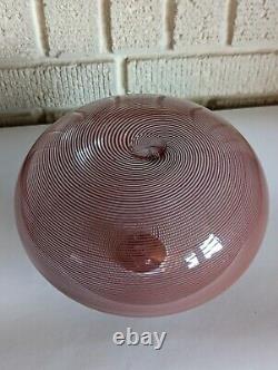 Barovier & Toso Murano Handblown Pink Mezza Filigrana Art Glass Vase, circa 1980