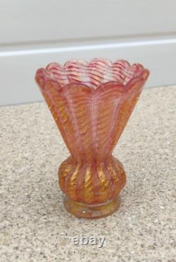 Barovier and Toso Murano Gold Leaf Pink Glass Vase, Cordonato d'Oro, 11cm
