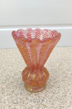 Barovier and Toso Murano Gold Leaf Pink Glass Vase, Cordonato d'Oro, 11cm