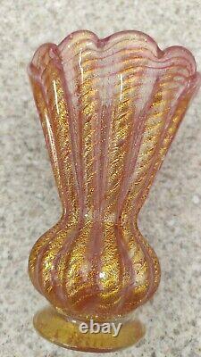 Barovier and Toso Murano Gold Leaf Pink Glass Vase, Cordonato d'Oro, 11cm