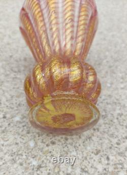 Barovier and Toso Murano Gold Leaf Pink Glass Vase, Cordonato d'Oro, 11cm