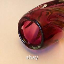 Beautiful 1960s Vintage Czech Rose pink coloured sculptural art glass vase