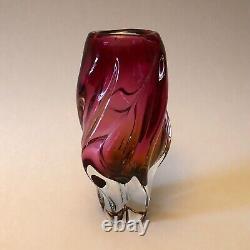 Beautiful 1960s Vintage Czech Rose pink coloured sculptural art glass vase