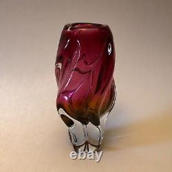 Beautiful 1960s Vintage Czech Rose pink coloured sculptural art glass vase