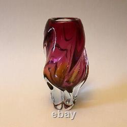 Beautiful 1960s Vintage Czech Rose pink coloured sculptural art glass vase