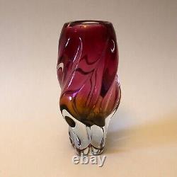 Beautiful 1960s Vintage Czech Rose pink coloured sculptural art glass vase