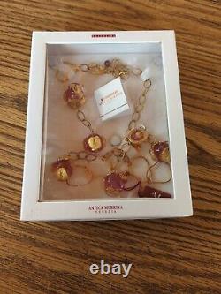 Beautiful Antica Murrina Italian Pink Art Glass Gold Tone Adjustable Necklace