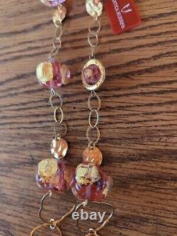 Beautiful Antica Murrina Italian Pink Art Glass Gold Tone Adjustable Necklace
