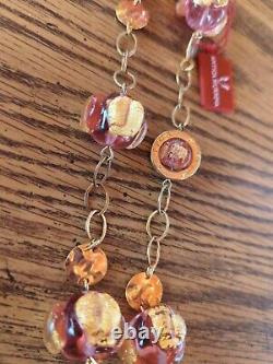 Beautiful Antica Murrina Italian Pink Art Glass Gold Tone Adjustable Necklace