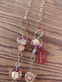 Beautiful Antica Murrina Italian Pink Art Glass Gold Tone Adjustable Necklace