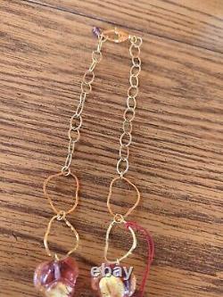 Beautiful Antica Murrina Italian Pink Art Glass Gold Tone Adjustable Necklace