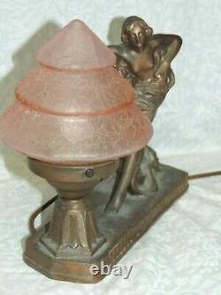 Beautiful Antique Art Nouveau Nude Lamp Pink Beehive Czech Shade