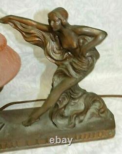 Beautiful Antique Art Nouveau Nude Lamp Pink Beehive Czech Shade