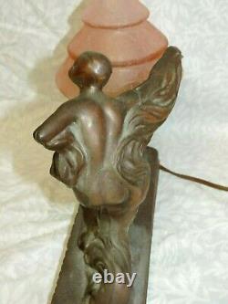 Beautiful Antique Art Nouveau Nude Lamp Pink Beehive Czech Shade