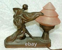 Beautiful Antique Art Nouveau Nude Lamp Pink Beehive Czech Shade