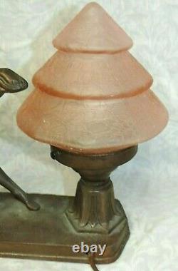 Beautiful Antique Art Nouveau Nude Lamp Pink Beehive Czech Shade