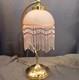 Beautiful Art Deco swan neck beaded lamp. Pink opaque glass shade beaded fringe