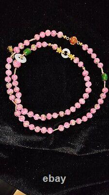 Beautiful Chinese Style pink art glass beads necklace