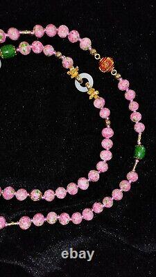 Beautiful Chinese Style pink art glass beads necklace