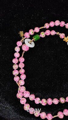 Beautiful Chinese Style pink art glass beads necklace