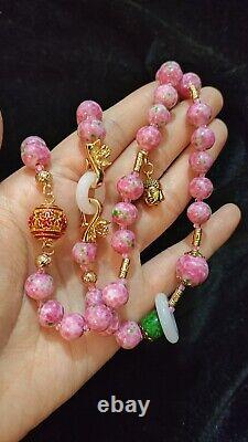 Beautiful Chinese Style pink art glass beads necklace