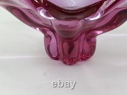 Beautiful Large Pink Art Glass Centerpiece Bowl Vase Mid Century Modern MCM