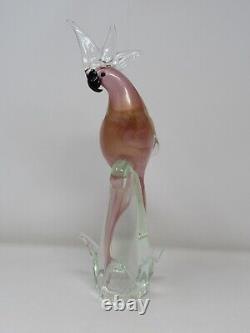 Beautiful Murano Parrots Pink & Gold Pair Art Glass Hand Blown Vintage