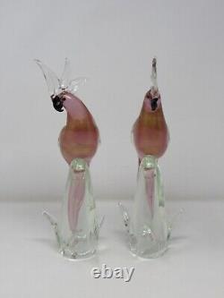 Beautiful Murano Parrots Pink & Gold Pair Art Glass Hand Blown Vintage