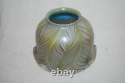 Beautiful Pink, Green, & Blue Iridescent Pulled Feather Art Glass Lamp Shade