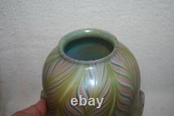 Beautiful Pink, Green, & Blue Iridescent Pulled Feather Art Glass Lamp Shade