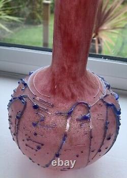 Beautiful Pink Scavo Murano Glass Bottle Vase with Blue splatter Detail