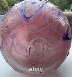 Beautiful Pink Scavo Murano Glass Bottle Vase with Blue splatter Detail