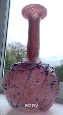 Beautiful Pink Scavo Murano Glass Bottle Vase with Blue splatter Detail