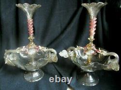 Beautiful Rare Pair Murano Antique Blown Glass Epergnes Art Glass Vase Old