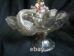 Beautiful Rare Pair Murano Antique Blown Glass Epergnes Art Glass Vase Old