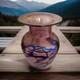 Beautiful Robert Held Canada Pink Art Glass Vase In Pink And Iridescent Blue