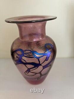 Beautiful Robert Held Canada Pink Art Glass Vase In Pink And Iridescent Blue