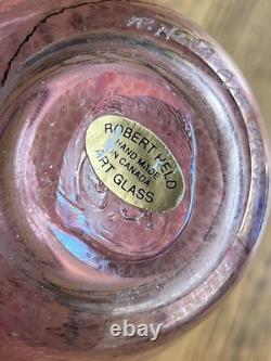 Beautiful Robert Held Canada Pink Art Glass Vase In Pink And Iridescent Blue
