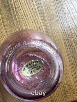 Beautiful Robert Held Canada Pink Art Glass Vase In Pink And Iridescent Blue