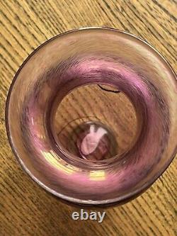 Beautiful Robert Held Canada Pink Art Glass Vase In Pink And Iridescent Blue